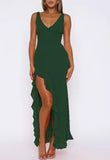 Pure Sexual V-Neck Side Open Skirt Dress With High-End Feel And Long Dress New Women's