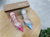 Onlymaker Women Pointed Toe Elegant Sandals Crystal Butterfly-knot Ankle Strap Buckle Thin High Heels Wedding Party Dress
