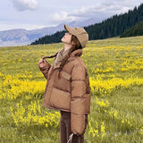 Autumn Winter Women Warm Thick Vintage Down Jacket Lapel Baggy Long Sleeve Female Cotton Padded Coat Harajuku