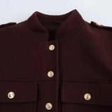 Red Solid Gold Button Jacket- Outfit