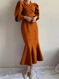 Women Blazer Dress Double Breasted Long Sleeve Korean Fashion Dress Office Wear Lady New