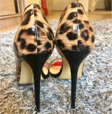 Onlymaker Women's Peep Toe 12cm High Heels Leopard print Pumps Sandals Woman Dress Party Office Slipper Shoes Big Size