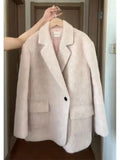 High-End Feel Pink Woolen Coat for Women Autumn Winter Korean Style Loose Slim Thick Suit Jacket Top High Quality