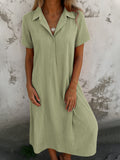 New Leisure Spring And Summer Loose Short-Sleeved V-Neck Solid Cotton Shirt