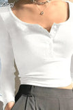 Women Spring Autumn Causal T-shirts Tops Slim Fit Base Tees Solid Color Long Sleeve Buttons Down T-shirts