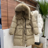 Winter Real Fur Collar Hooded Duck Down Coat Female Rain Feather Parkas Waterproof Winter Women's Long Puffer Warm