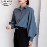 New Fashion Women Blouse Tops Casual Cardigan Lantern Sleeve Solid Elegant Shirts Women Female Clothes White Blusas