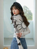 Summer Sexy Women Top Vintage Cartoon Print See Through Transparent Mesh T-Shirt Long Sleeve Harajuku Slim Lady O Neck
