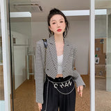 Designer Cropped Blazer Women Asymmetrical Houndstooth Jacket Ladies Coat Short Suits Fall 2021 Womens