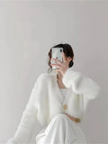 Autumn Fashion Casual Elastic One Button Short V-neck Knitted Sweater Plush CardiganTops high street Korean stytle