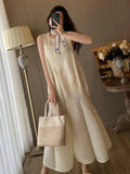 Pleated Party Dress Women's 2023 Summer New French Sleeveless Slim Ruffle