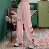 Harajuku Drawstring Print Trousers Women Oversized High Waist Embroidery Wide Leg Pants Streetwear Fashion Sweatpants