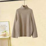 Winter Warm Two Piece Sets Womens Outfit Office Ladies Elegant Turtleneck Knitted Loose Sweater And Woolen Pants Sets