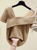 Women Summer Sets Mesh Patchwork Slash Neck Tops + Asymmetric Skirt 2 Piece Sets Female Party Suits Elegant Casual Two Piece