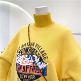 Letters Print Thick Warm Sweatshirt Women Oversized Turtleneck Design Winter Tops Casual Harajuku Teens Girls New