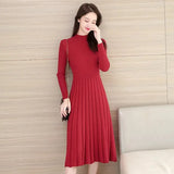 Winter O Neck Thick Maxi Knit Sweater Pullovers Dress Women's Basic Aline Sweater Female Long Party Casual Office