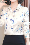 Women Shirts Blouses Long Sleeve Shirt Women Satin Printing Blouse Floral Top Fashion Clothes Woman 2023 OL Button Up