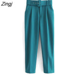 Women Fashion Solid Colors Ankle Length Pants Chic Business Trousers Office Lady Zipper Fly Pantalones Mujer Pants