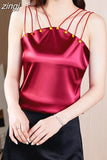 Women Blouses Sexy Tank Tops Embroidered Flares Female Camisole Summer Satin Sleeveless Women Clothing Silk Womens