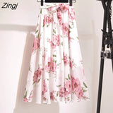 Long Skirt Women 2022 Spring Summer Korean Fashion White Black Floral Print Aesthetic High Waist Midi Skirt