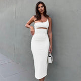 Elegant One Shoulder Strapless Midi Dress For Women Gown Summer Sleeveless Bodycon Hollow Out Club Part Dress