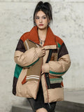 Knitted Spliced Down Jacket Women Large Pockets Winter Coat Zipper Patchwork Puffer Jacket High Quality