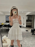 Casual Summer Female Sling Mini Dress Fashion Solid Color Square Neck High Waist A Line Dress Hot Sell Sexy