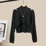Winter Two Piece Sets For Women Outfits Ladies Elegant Long Sleeve Knitted Sweater And High Waist A-line Pleated Skirt