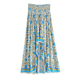 Queens Women Ethnic Floral Print Bohemian Skirt High Elastic Waist Irregular Maxi Beach Boho Skirts