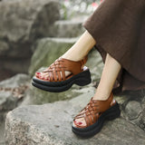 Cowhicked Woven Woven Pine Cake Thick-Soled Sandals Women's Summer New Catch Height Roman