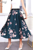New Fashion Women Vintage Summer Party Pleated Casual Print A Line Skirts Robe Femme One Size Lastic Band Midi