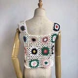Queens Women Solid Hollow Out Sleeveless Crop Tops Beach Bohemian Vest Boho Knitted