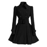 Women's Woolen Windbreaker Overcoat Jacket Red Black Grey Autumn Winter Long Sleeve Double Button Front Big Swing