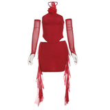 Autumn And Winter New Women's Flowers Hanging Neck Sexy Bare Back Small Vest Temperament Mesh Bag Hip Skirt Suit