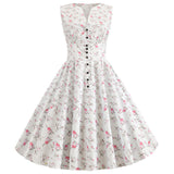 Dot Print Women Summer Dress Single Breasted V Neck Sleeveless Elegant Party Vintage Retro Midi Sundress 2022