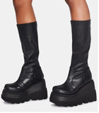 Zingj 43 Gothic Style Thick Bottom Boots Motorcycle Knight Boots But Knee Big Head Show Thin Tall Boots