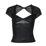 Zingj Summer New Women's Sexy Back V-Neck Solid Color Slim Slim Short-Sleeved T-Shirt