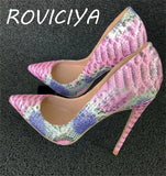 Pointed Toe Women Pumps Lady Wedding Party Shoes PU Leather Snakes Party High Heels YG006