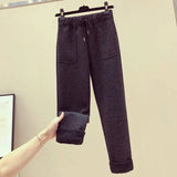 Streetwear Women Warm Plush Pants Fashion Faux Lamb Fleece Thick Harem Pants Female High Waist Elastic Korean Casual