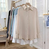 Fashion Button Up Chiffon Silk Shirt Vintage Blouse Women White Office Lady Long Sleeves Female Loose Street Shirts