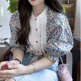 Vintage Floral Blouses Women Korean Cute Print Puff Sleeve Chic Shirts Summer Harajuku Sweet Elegant Loose All Match