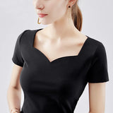 Square Collar Puff Sleeve T-shirt for Summer Spring Red Atchwork Slim Women Shirt Tops Harajuku Korean Women's