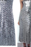 Silver Sequin Dress Woman Off Shoulder Long Dresses For Women 2023 Bodycon Glitter Dress Christmas Evening Party