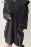 Korean Fashion Pullover Loose Turn-down Collar Thick Oversized Sweater Long Sleeve Tops Women Autumn Winter 2023