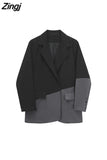 Fashion Women's Lapel Collar Single Breasted Blazer Sense of Design Baggy Senior Female Patchwork Suits Jackets