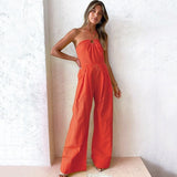 Women Outfits Summer Solid Orange Halter Neck Off Shoulder Jumpsuits Romper Sexy Cotton Linen Tunics High Waist