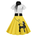 Poodle Flare Pinup Dresses With Scarf 60s Vestidos Summer Puppy Retro Casual Party Robe De Cocktail Rockabilly