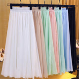 Women Chiffon Long Skirts 2020 Summer New Solid All-Match Beach Skirt Autumn Elegant Maxi Skirts Plus Size Black Blue Pink