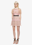 High Quality Summer Runway Self Portrait Dresses Elegant Hollow Out Patchwork Fashion Short Mini Pink