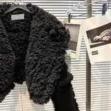 2022 Winter New Collection Long Sleeve Big Turn Down Collar Faux Fur Leather Black Pu Jacket Women Blazer Coat